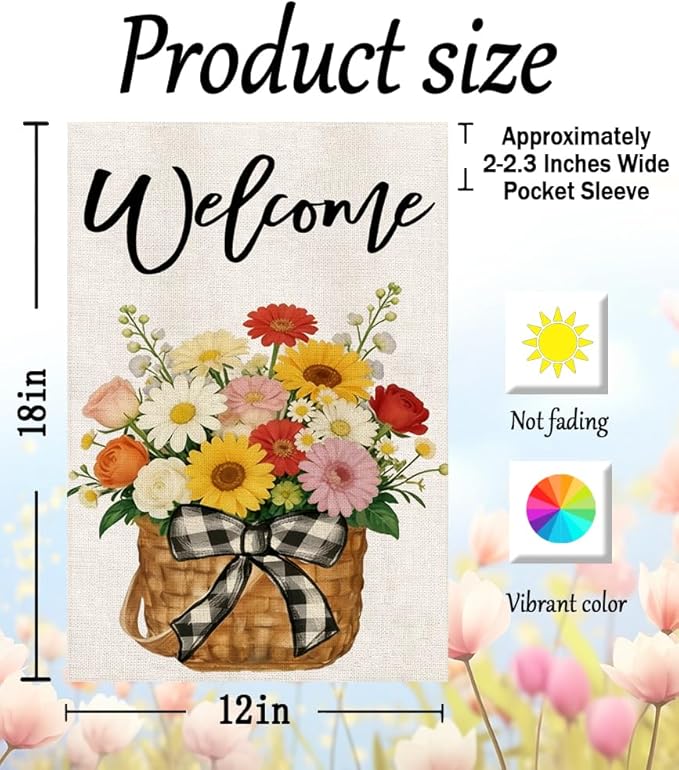 Spring Summer Floral Welcome Garden Flag 12x18 Inch Double Sided Welcome Spring Summer Lawn Farmhouse Holiday Outdoor Decoration