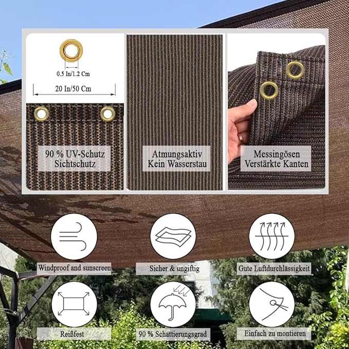 90% Sun Shade Cloth for Patio, 10x30 Ft Breathable Sunshade Fabric for Garden, UV Resisant & Privacy Protection Shade Screen for Pergola, Backyard, Deck, Balcony, Mocha