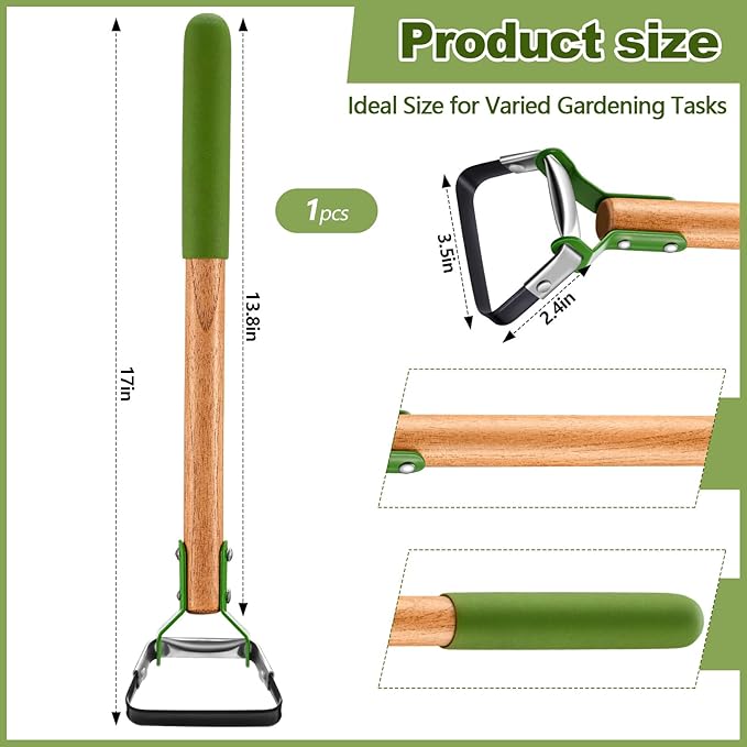 1 Pcs Mini Garden Hoes for Weeding Long Stirrup Hoe Tools Scuffle Garden Tool for Lawn Yard Weeding Gardening (Wood Handle)