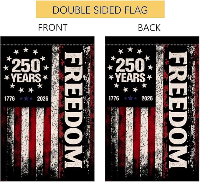BLKWHT 250 Years America Garden Flag 12x18 Vertical Double Sided USA 250th Anniversary Freedom Banner 4th of July Patriotic Outside Decorations Burlap Yard Flag BW867