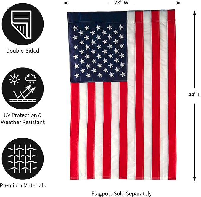 Evergreen Flag American Flag 44-inch x 28-inch House Size | Heavy Duty Outdoor Premium 310D | Embroidered Stars and Stripes and Quadruple Stitched Edge | USA Residential or Commercial
