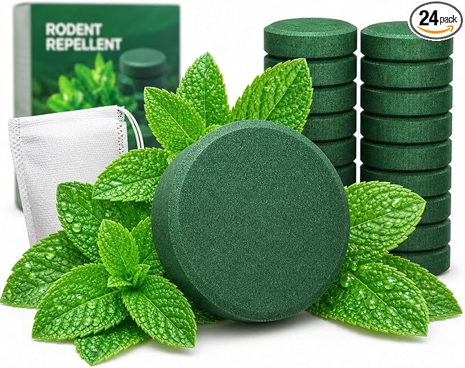 Mouse Repellent, 24 Pack Peppermint Oil for Mice, Rats, Squirrel, Pest Control Indoor & Outdoor Use, Safe for Kitchens, Gardens, RVs, and Family Areas (Green)