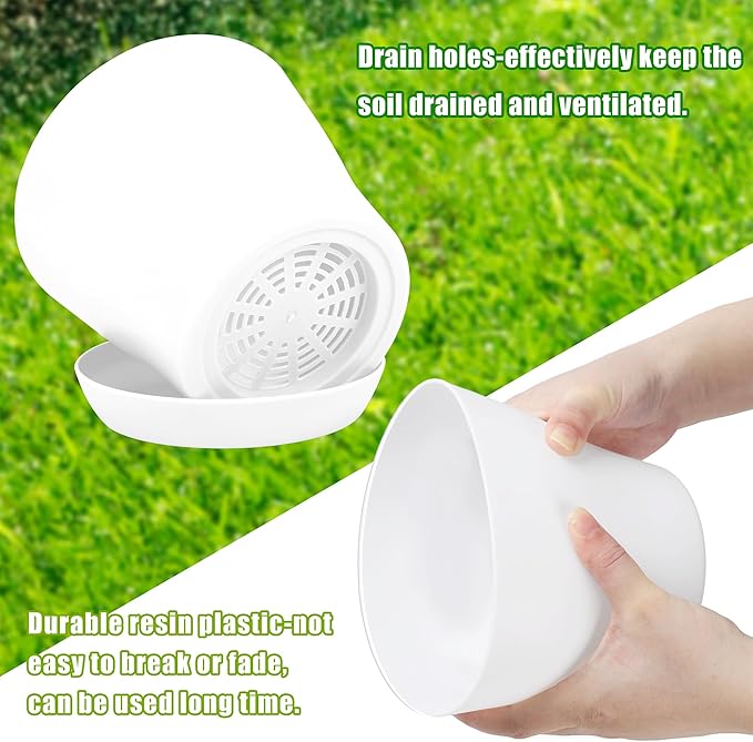 Hahood 36 Pack 5.5 Inch Plastic Plant Pots with Saucers White Flower Plant Container Seed Starting Pots Thickened Seedlings Nursery Pot for Home Garden Indoor Outdoor Flowers