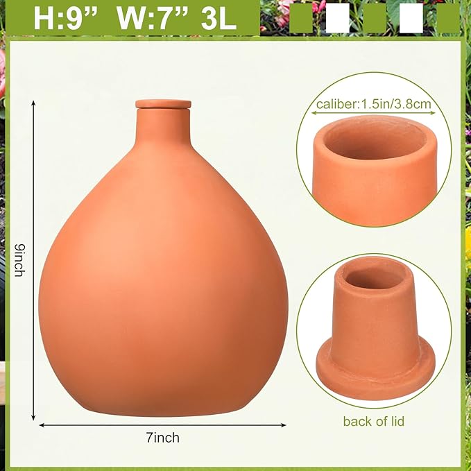 Blushtier 2 Pcs Watering Pots Large Terracotta Watering Pots with Lid 102 oz Terra Cotta Self Watering Pots Water Dripper Automatic Plant Irrigation Devices System for Indoor Outdoor Plants