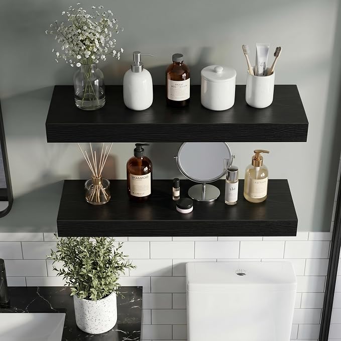 Vivelove 36 Inch Floating Shelves Wall Mounted for Display, 6.5 Deep Duty Shelves with Invisible Brackets for Living Room,Bedroom,Kitchen, Bathroom Storage & Decor,36" Wx6.5 Dx1.4 H - Black