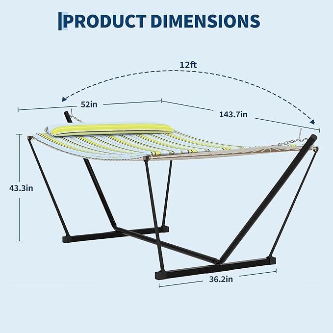 Garvee 2 Person Portable Double Hammock for Outdoor with Pillow, Heavy Duty Portable Hammock with Adjustable Steel Stand for Patio, Garden, Beach, Backyard