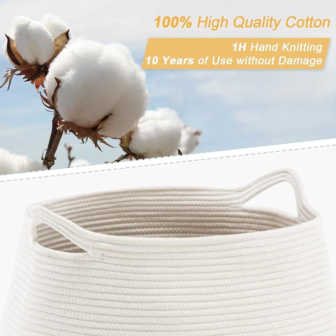 YOUDENOVA 105L Cotton Rope Laundry Hamper, Collapsible Woven Basket