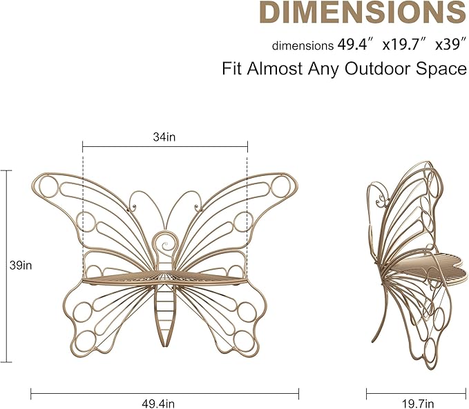 DIBRATY 50 Inches Outdoor Bench, Garden Bench with Sturdy Iron Metal Frame, Pretty Butterfly Bench Front Porch Bench for Porch,Lawn,Garden,Yard