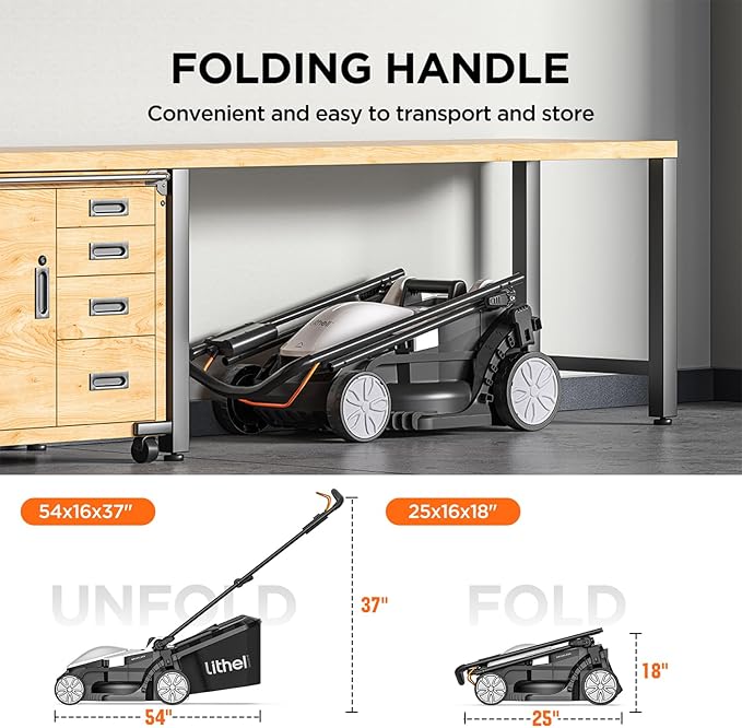 Litheli 13 Inch Cordless Lawn Mower, 5 Heights Adjustment, U20 Series 20V Electric Lawn Mowers for Garden, Yard and Farm, Light-Weight with Brushless Motor, 2 x 4.0Ah Portable Battery Included