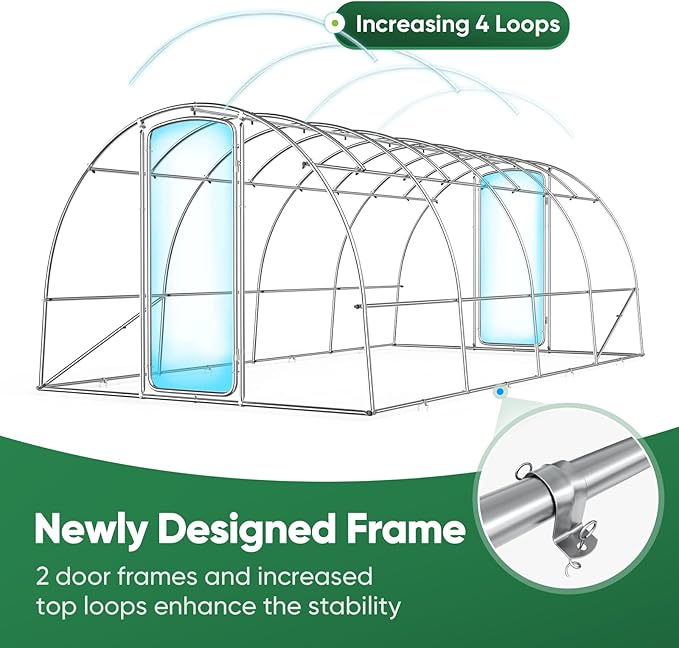 Quictent 20x10x6.6 FT Premium Greenhouse for Outdoors with 2 Door Frames, Reinforced Top Structure & Cover, Large Heavy Duty Walk-in Tunnel Hoop Green House for Garden Backyard Flower Winter, White