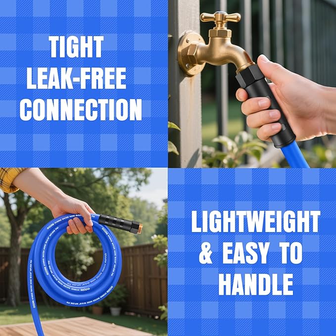 Heavy Duty Garden Hose 10 ft, Non-Expanding Flexible Water Hose, Kink Resistant Lightweight Hybrid Hose, Leakproof Hose Male to Female Fittings