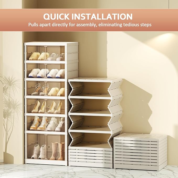 SYNCVIBE Foldable Shoe Rack Organizer, 6 Tiers, 12 Pairs, 17.3" Wide