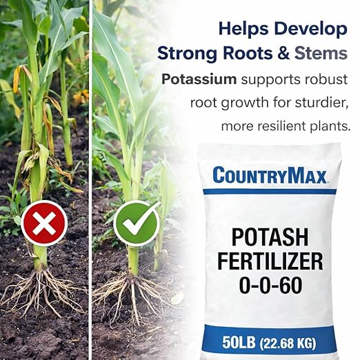 CountryMax Potash 0-0-60 Fertilizer 10 lb – High Potassium Plant Food for Strong Roots, Improved Yield & Plant Health for Lawn & Garden