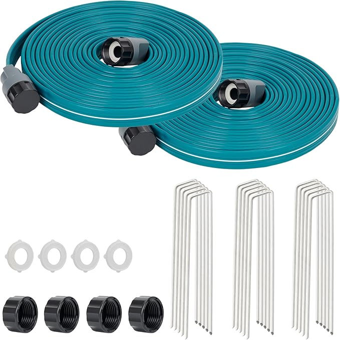 LINEX Sprinkler Soaker Hose 25 ft 2 pack for Garden Lawn Watering Hose with Stakes