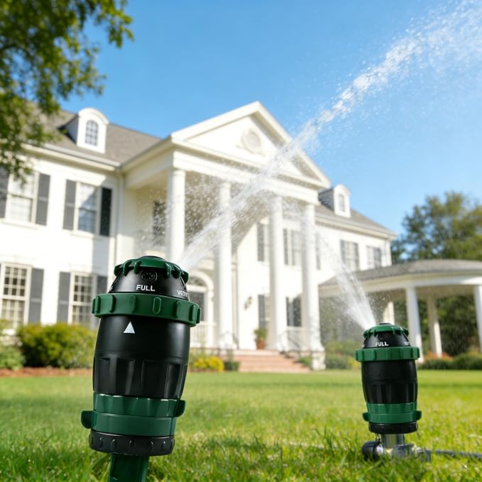 Hourleey 2 Pack Gear Drive Sprinkler for Yard, Heavy Duty 5-Pattern 360 Degree Rotary Water Sprinkler with Spike Base, Durable Lawn Sprinkler with 3/4 Inch Adapters for Large Area Garden