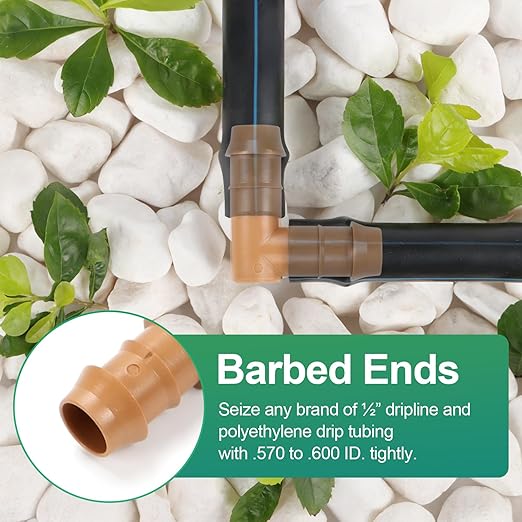 RedChili 30 Pcs 1/2 Inch Irrigation Tubing Elbow Fittings, 1/2" Drip Irrigation Barbed Elbow Connectors Fits 5/8", 1/2", .700" Drip Tubing for Garden Lawn Irrigation System