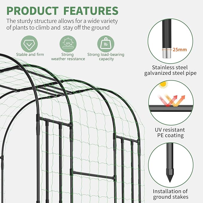 SUNYRISY Garden Arch Trellis for Climbing Plants Outdoor, 47.2" x 59" x 87" Metal Core Tall Archway Tunnel Plant Support for Cucumber Tomato Flowers Vegetables and Gardening