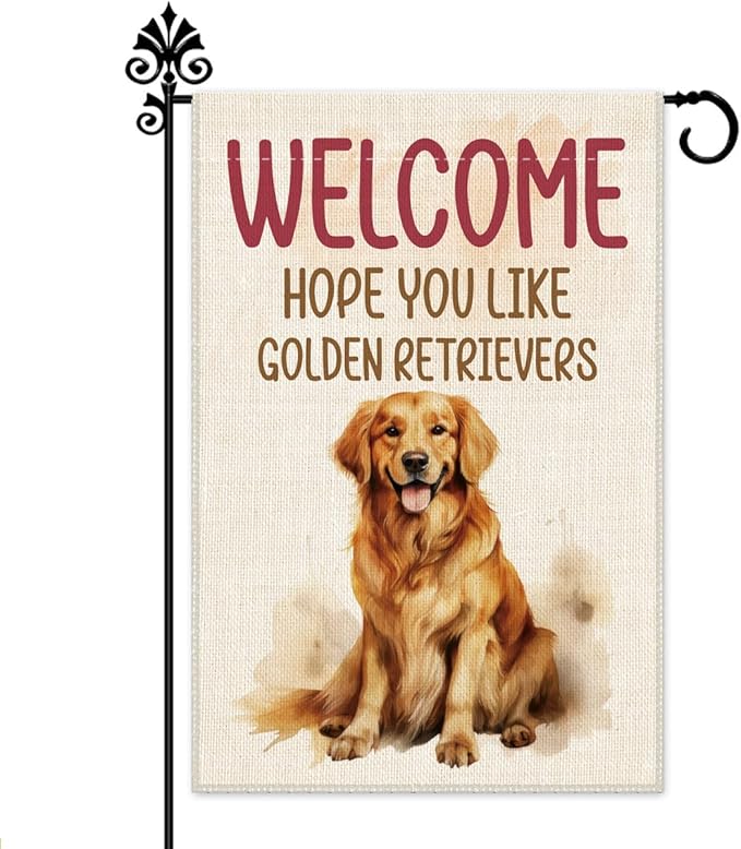 Hafhue Welcome Hope You Like Golden Retrievers Garden Flag, 12x18 In Double Sided Printing Holiday Yard Outdoor Farmhouse Home Lawn Exterior Porch Decoration Flag, Housewarming Gifts for Dog Owner