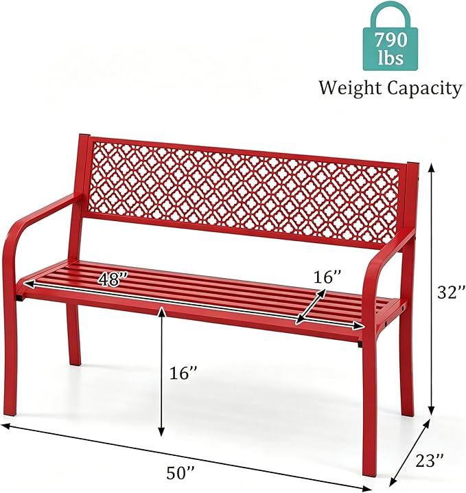 Garvee Outdoor Metal Garden Bench for 2 Person, Heavy Duty Steel Patio Bench 790 Lbs Capacity, Weather Resistant Black Porch Seating with Geometric Backrest, Outdoor Furniture for Yard, Deck, Entryway