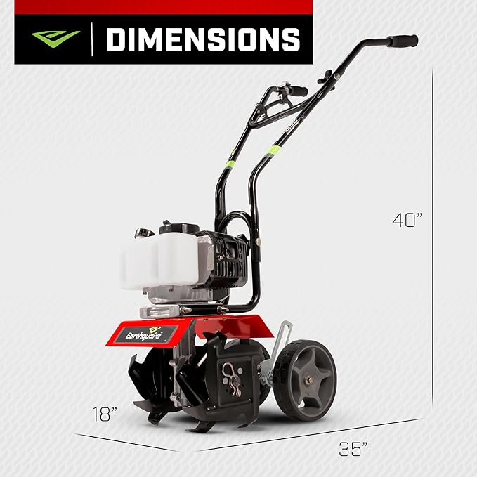 Earthquake 31635 MC33 Mini Tiller Cultivator, Powerful 33cc 2-Cycle Viper Engine, Gear Drive Transmission, Height Adjustable Wheels, 5 Year Warranty,Red