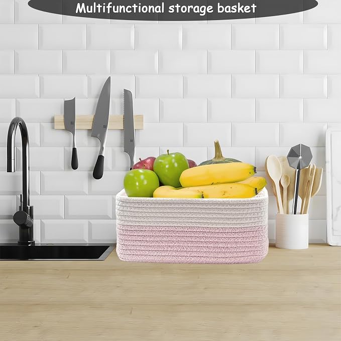 COMFY-HOMI 13" x 8.5" x 5.1" Storage Baskets for Organizing | Cotton Rope Woven Basket | Toy Storage Bin Box | Basket for Shelves, Closet Organizer Bin, Decorative Closet Shelf, 3 Pack