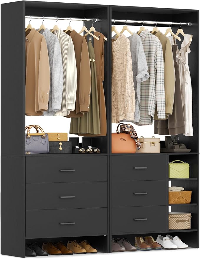 Aheaplus Closet System with 6 Drawers, 4.5ft, Set of 2, Set of 2, Black