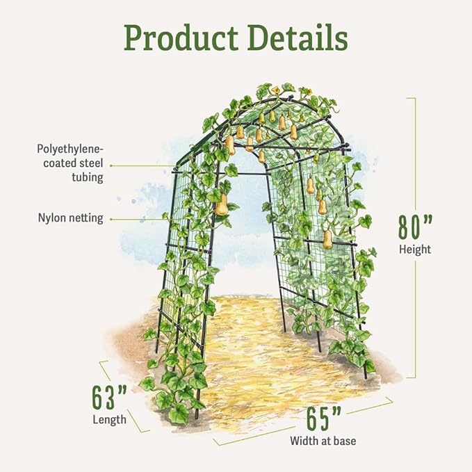 Gardener’s Supply Company Extra Tall Garden Arch Arbor | 80 Inch Tall Titan Squash Tunnel | Lightweight Metal, Trellis Plant Stand for Climbing Vines | Outdoor Lawn Tower & Support Structure