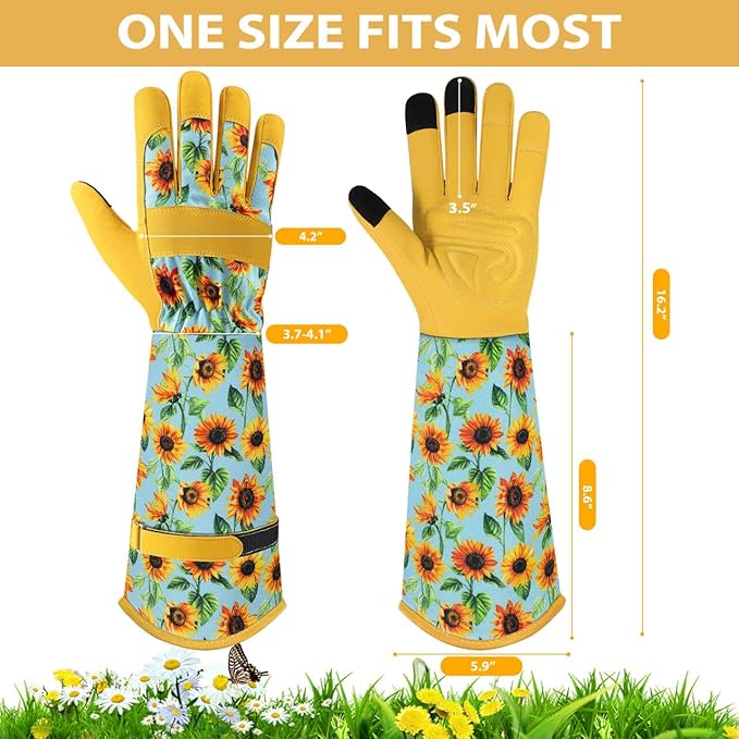 Trifabricy Gardening Gloves for Women, Leather Long Garden Gloves with Grip, Thorn-Proof Puncture-Resistant Work Gloves