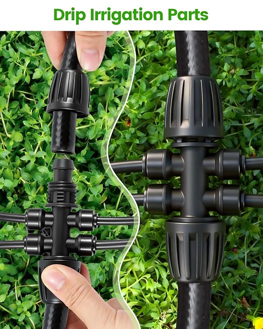 6 Pack Drip Irrigation Parts, Quick Connect 6-Way Fittings, 1/2" to 1/4" Tubing Splitter for Garden & Farm Irrigation System