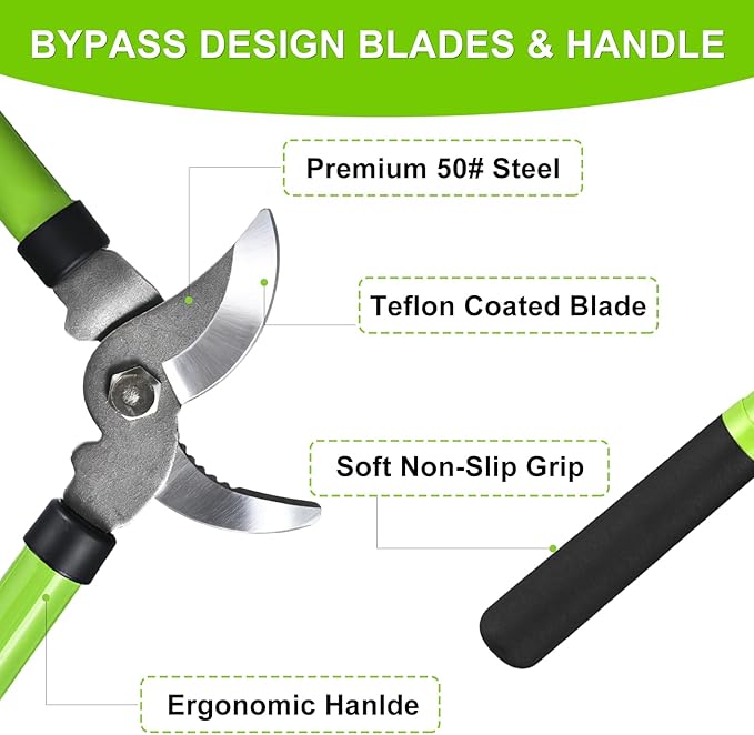 Loppers for Tree Trimmer 15" Branch Cutter and Garden Shears Set Bypass Pruning Shears,Rust-Resistant Clipper,1.5" Diameter Cut Capacity,Shock-Absorbing Handle,Gardening Pruners for Yard,Plant,Hedge