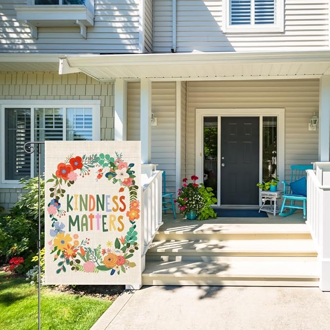 Perfectinsoy Kindness Matters Floral Garden Flag, Flower Yard Banner, Community Progress Welcome Yard Home Holiday Farmhouse Porch Patio Lawn Backyard Outdoors Decor, Equality Inclusion Home Flag