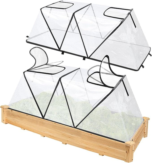 2Pack Foldable Garden Plants Covers with Two Dual Layer Skylights, 47.2" X 14.2" X 13" Raised Bed Greenhouse Cover, Garden Frost Protection for Vegetable Flower Fruits from Animals, Include 16 Stakes
