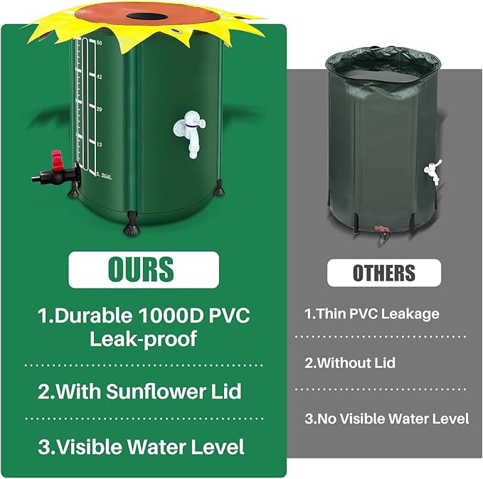 53 Gallon Collapsible Rain Barrel, Rain Water Collection Barrel with 1000D Oxford Cloth, Portable Rainwater Collection System with Spigot and Overflow Kit