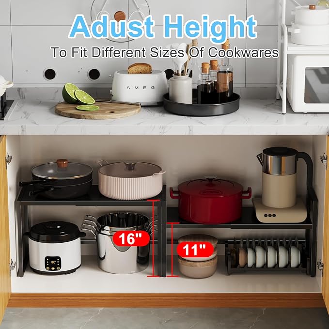 2 Pack Expandable Metal Storage Shelves, 110LBS Heavy Duty Shelving Units