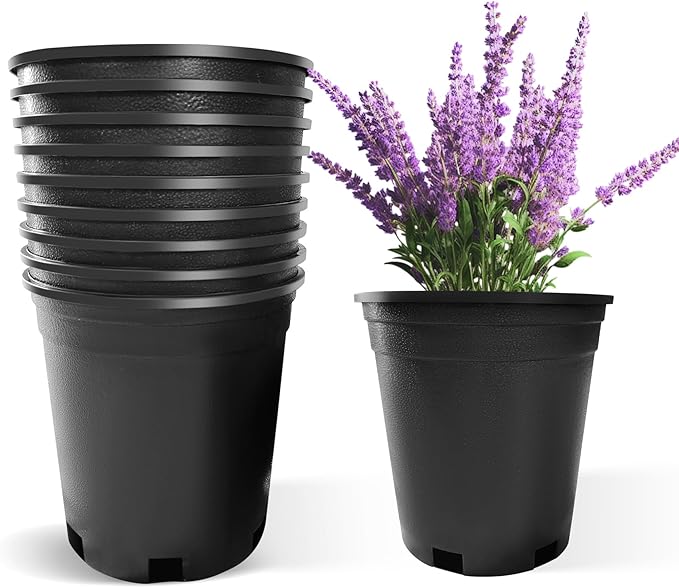 10Pcs 1 Gallon 6 inch Plant Nursery Pot Flower Seedling Injection Molded Container Plastic Garden Planter Pots with Drainage Holes Suitable for Vegetables Flowers Plants Black