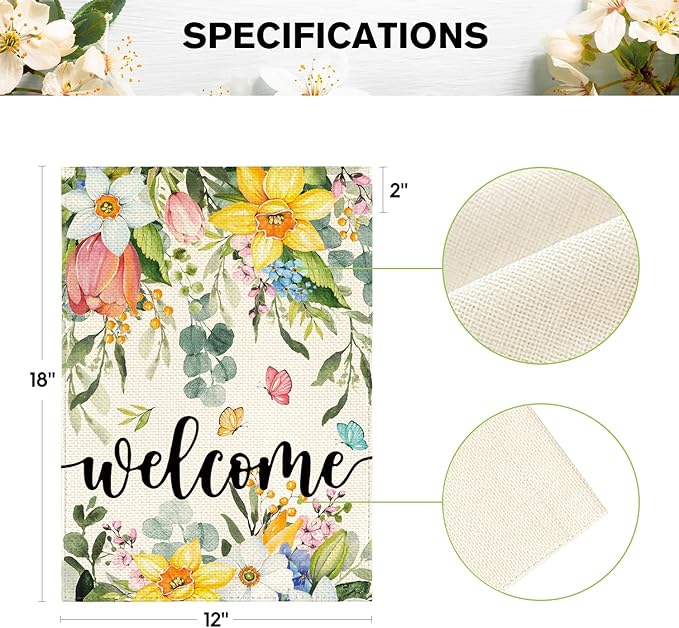 AVOIN colorlife Spring Flowers Garden Flag 12 x 18 Inch Double Sided, Seasonal Welcome Yard Outdoor Flag