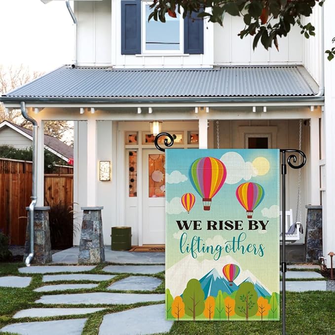 We Rise by Lifting Others Welcome Garden Banner, Kindness & Equality Flag for Yard & Patio