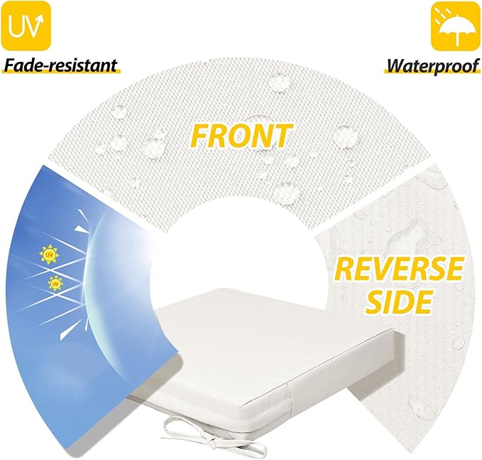 AAAAAcessories Outdoor Seat Cushions for Chairs, Waterproof, Fade-Resistant, 18" x 18" x 2", Patio Furniture Replacement Cushions, Set of 2, Creamy White