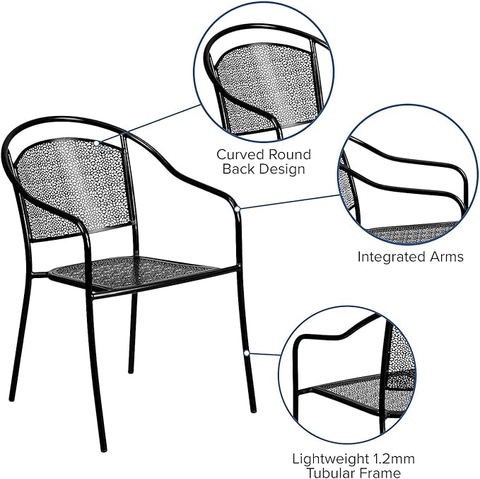 Flash Furniture Commercial Grade Black Indoor-Outdoor Steel Patio Arm Chair with Round Back