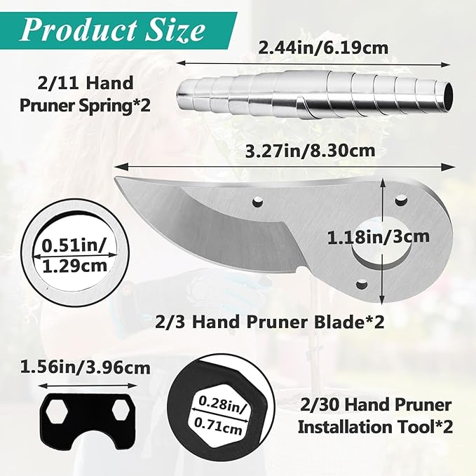 2 Pcs Hand Pruner Replacement Kit (2/3-1) Compatible with Felco Pruners Models: F2, F4 &F11 - Spare Blade, Spring & Adjustment Key for Garden Pruning Shears & Bypass Clippers