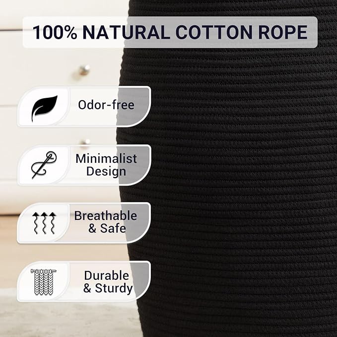 Large Laundry Hamper Basket 65L Woven Blanket Basket, Black