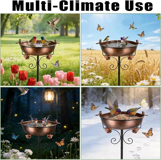 1.5 Gallon Metal Bird Bath for Outside, 38.18 Inch Vintage Freestanding Bird Bath with Upgraded 5 Pronged Base & Sturdy Metal Stake, Dual-Use Birdbath & Birdfeeder for Garden Patio Yard Lawn Decor