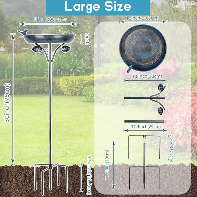 DREAMSOUL Outdoor Garden Bird Bath Metal Bird Baths Cast Iron Birdbath with Metal Stake Tall Bird Bath for Yard Garden Decor