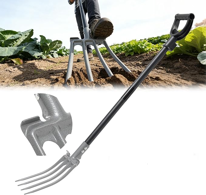 Gardening Pitchfork, 4-Tine Garden Fork 47” Heavy Duty Digging Manure Forks for Mulch Spreading Loosening Hay Potato Digging Composting Transplanting Aeration Farm Garden