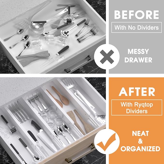 Bamboo Drawer Dividers, Adjustable Drawer Organizers, Fits 17.6–21" Drawers