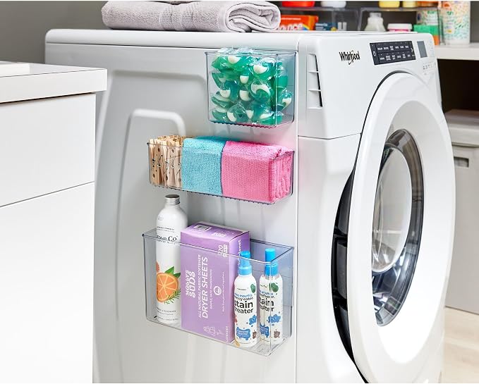 iDesign Magnetic Medium Clear Plastic Organizer Bins | Laundry Room Storage