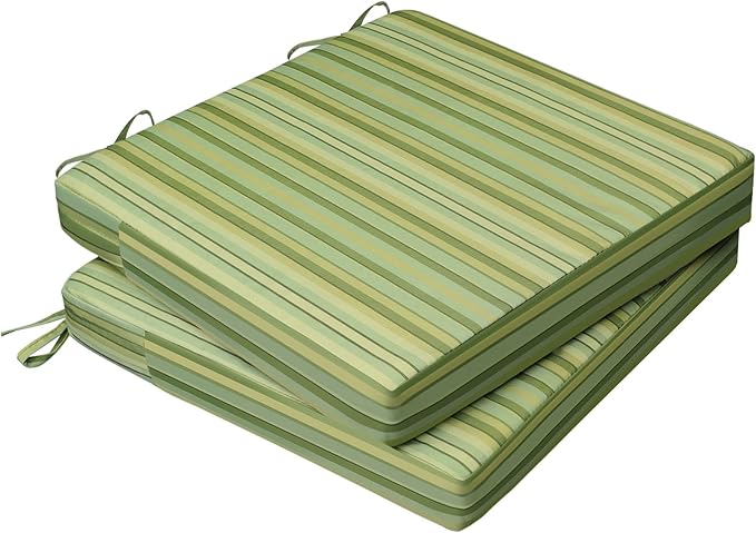 AAAAAcessories Outdoor Seat Cushions for Chairs, Waterproof, Fade-Resistant, 18" x 18" x 2", Patio Furniture Replacement Cushions, Set of 2, Mossy Forest Stripe