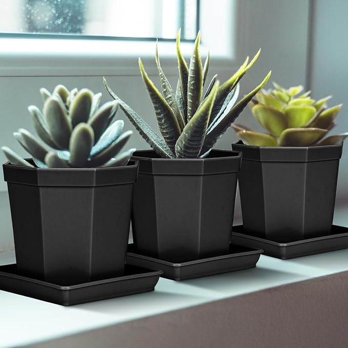 LWALRS Square Plant Saucer 20 22 Inch 2 Pack, Extra Large Plant Saucers, Deep Plant Trays for Pots, Heavy Plastic Water Tray Tor Plants, Planters for Indoors and Outdoors Plants (20 inch Black)