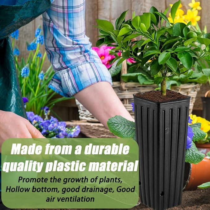DredQcco 50Pcs Plastic Deep Plant Nursery Pots Tall Deep Tree Pot, Plant Seedling Treepots Tall Flower Containerwith Drainage Holes Flower Container for Indoor Outdoor Garden Plants 9.8" H x 4.7" W