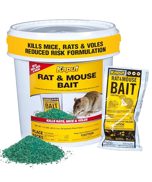 Kaput Rat & Mouse Bait- Effective Warfarin Formula for Rodent Control - Low Toxicity Rat Bait, Safe for Pets & Wildlife - Indoor & Near-Building Use, 60 Packets, 2 oz Each